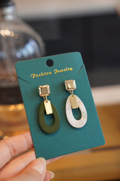 Modern Jade & Shell Earrings with Ancient Chinese Pattern