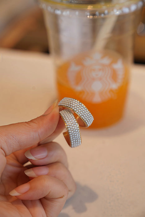 Multi-Row Pearl Statement Hoop Earrings in Gold Alloy - Elevate Your Style