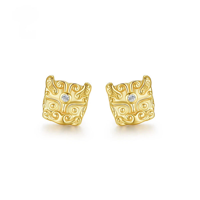 Mythical Golden Beast Stud Earrings