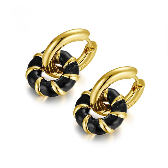 Geometric Black Enamel & Gold Drop Earrings