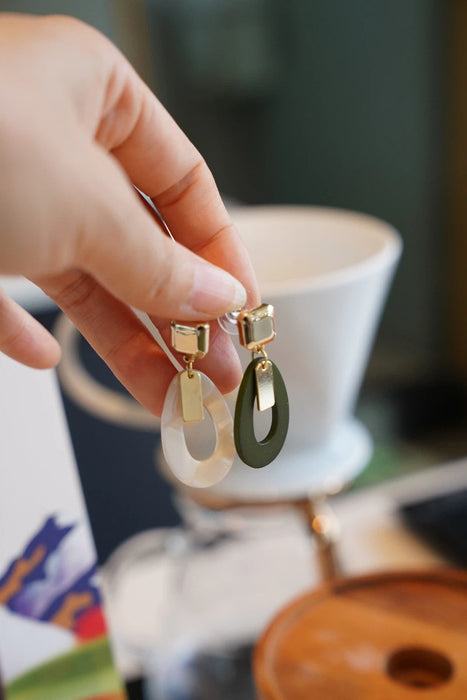 Modern Jade & Shell Earrings with Ancient Chinese Pattern
