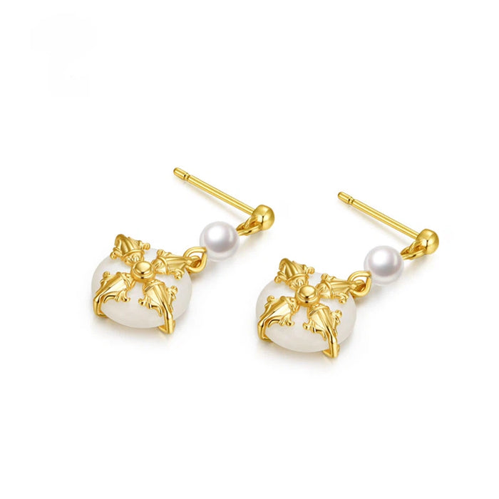 Vintage Cross Motif Pearl & Mother-of-Pearl Drop Earrings