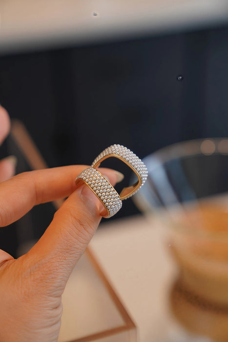 Multi-Row Pearl Statement Hoop Earrings in Gold Alloy - Elevate Your Style