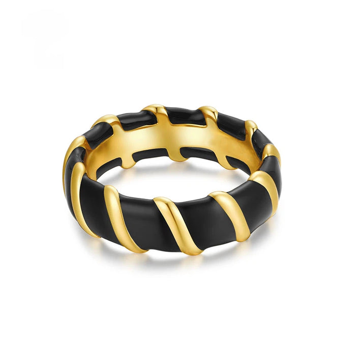 Classic Black Enamel & Gold Ring