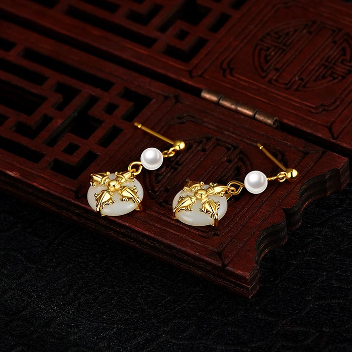 Vintage Cross Motif Pearl & Mother-of-Pearl Drop Earrings