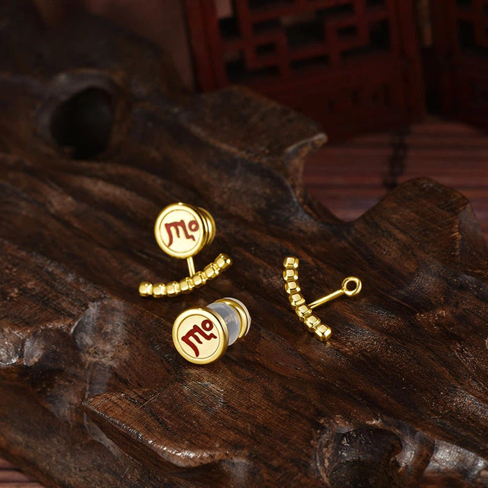 Mystical Symbol Gold Stud Earrings