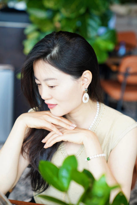 Modern Jade & Shell Earrings with Ancient Chinese Pattern