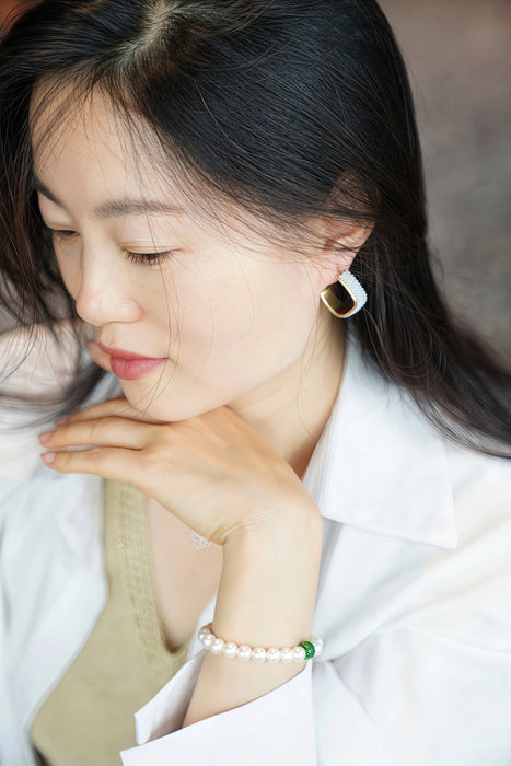 Multi-Row Pearl Statement Hoop Earrings in Gold Alloy - Elevate Your Style