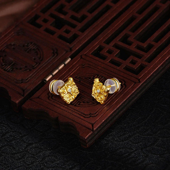 Mythical Golden Beast Stud Earrings