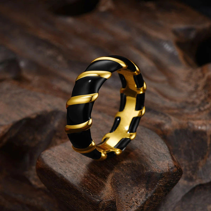 Classic Black Enamel & Gold Ring