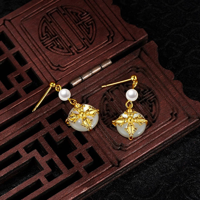 Vintage Cross Motif Pearl & Mother-of-Pearl Drop Earrings