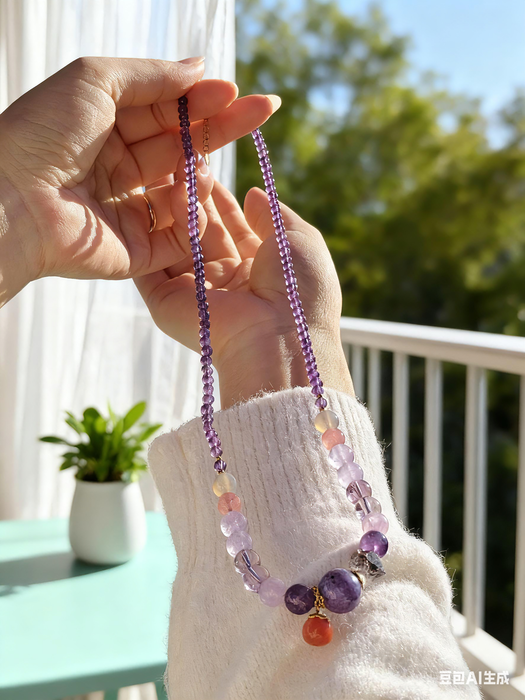 Boho Gradient Purple Crystal Jewelry with Unique Charms for Calm & Spiritual Style