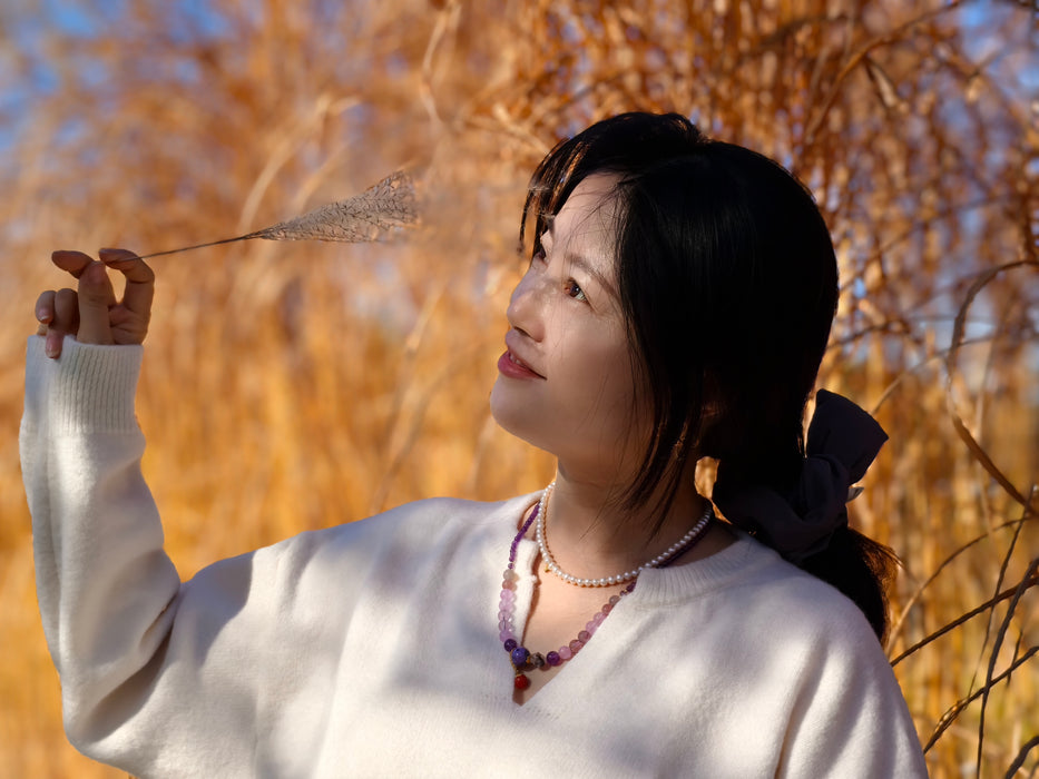 Boho Gradient Purple Crystal Jewelry with Unique Charms for Calm & Spiritual Style