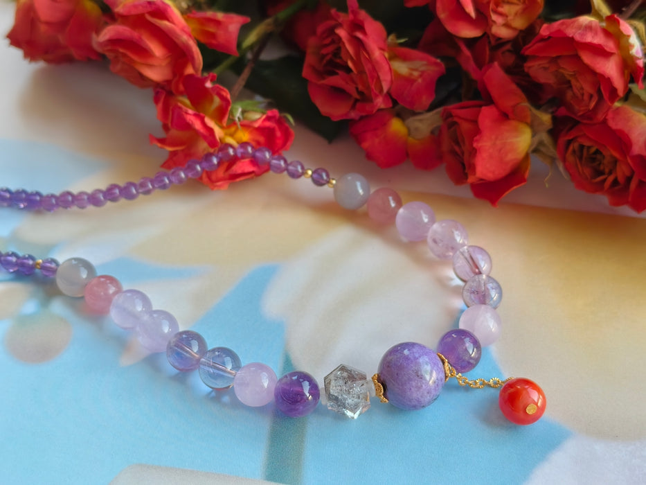 Boho Gradient Purple Crystal Jewelry with Unique Charms for Calm & Spiritual Style