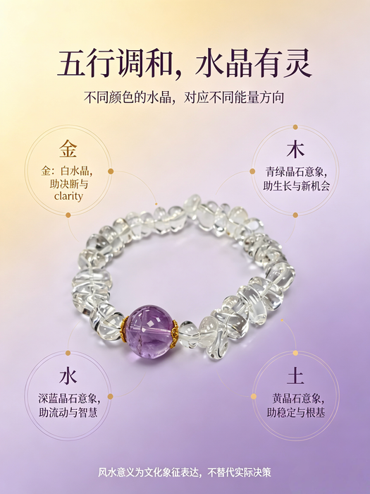 天然紫水晶白水晶原创定制手串